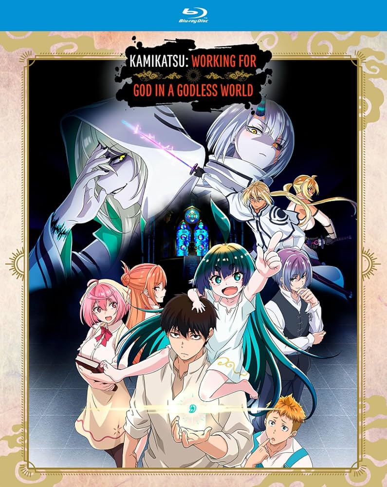 The cover of the U.S. Blu-ray release of KamiKatsu: Working for God in a Godless World.